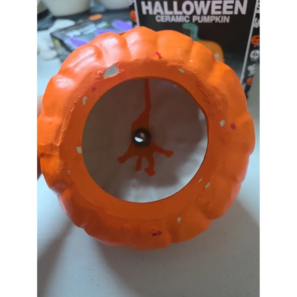 Vintage Halloween Pumpkin Earthenware Jack O' Lantern Ceramic Candle Cover